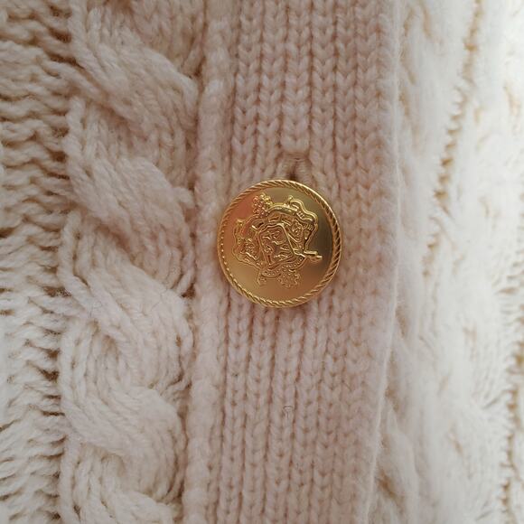 J. Crew Cable Knit Ruffleneck Cardigan Sweater Wool Butter Cream BV351 Medium - Picture 9 of 12